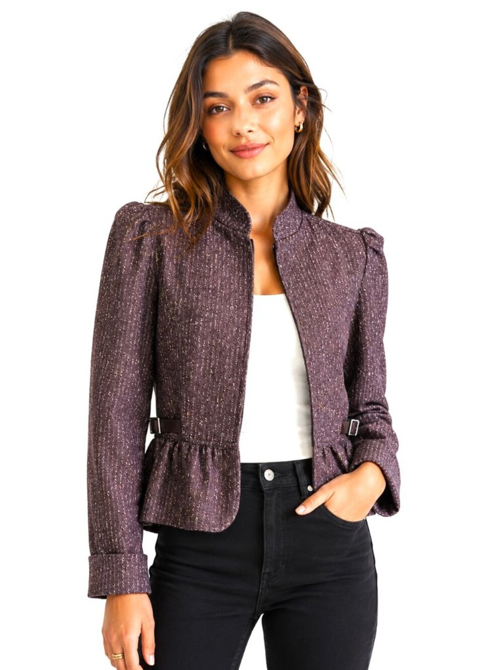 Lux Cotton Wool Peplum Tie Waist Blazer Jacket